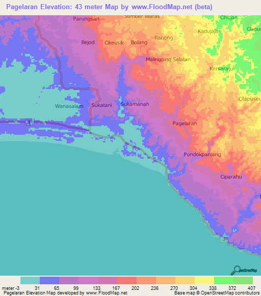 Pagelaran,Indonesia Elevation Map