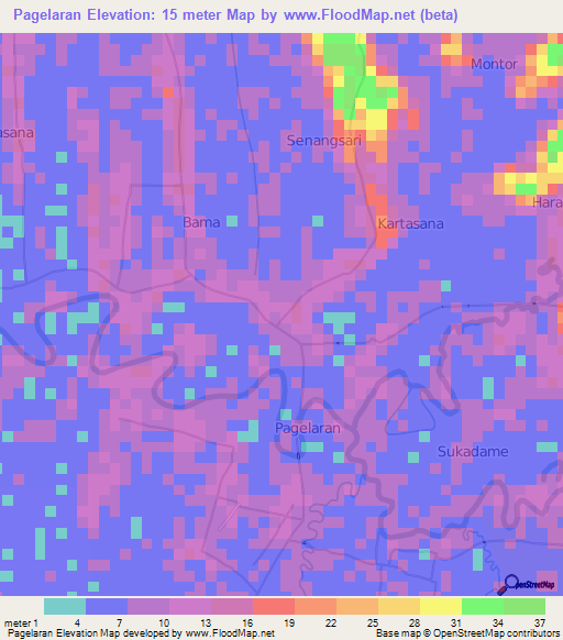 Pagelaran,Indonesia Elevation Map