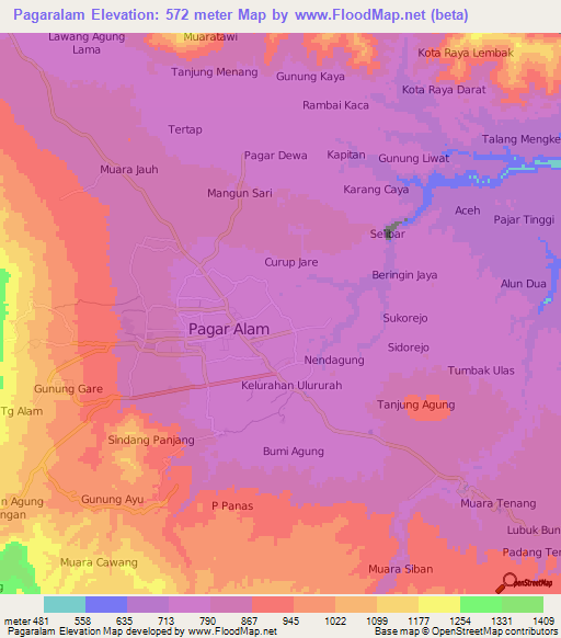 Pagaralam,Indonesia Elevation Map