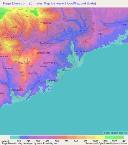 Paga,Indonesia Elevation Map