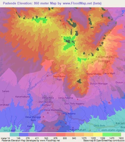 Padende,Indonesia Elevation Map