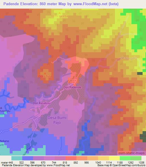 Padende,Indonesia Elevation Map