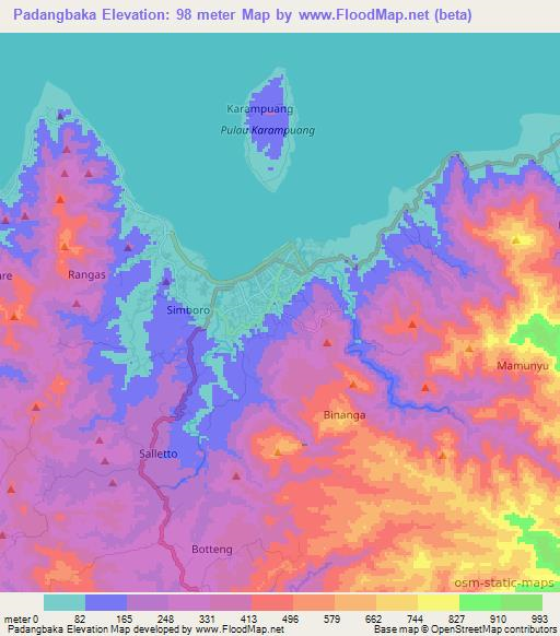 Padangbaka,Indonesia Elevation Map