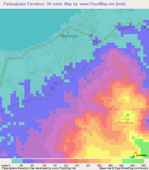 Padangbaka,Indonesia Elevation Map