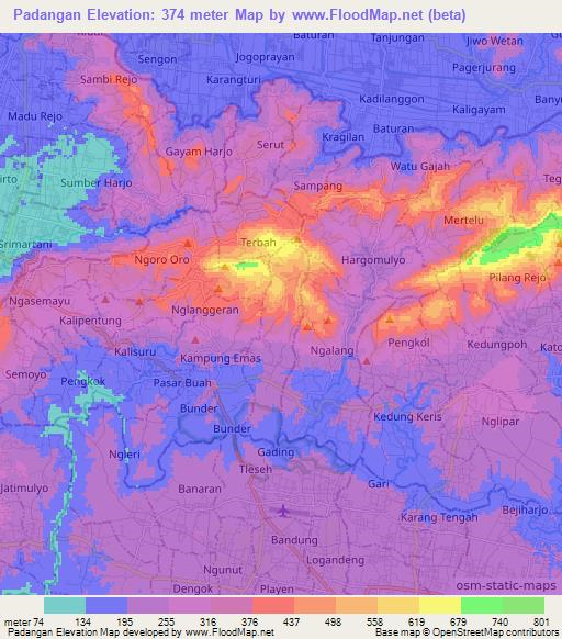 Padangan,Indonesia Elevation Map