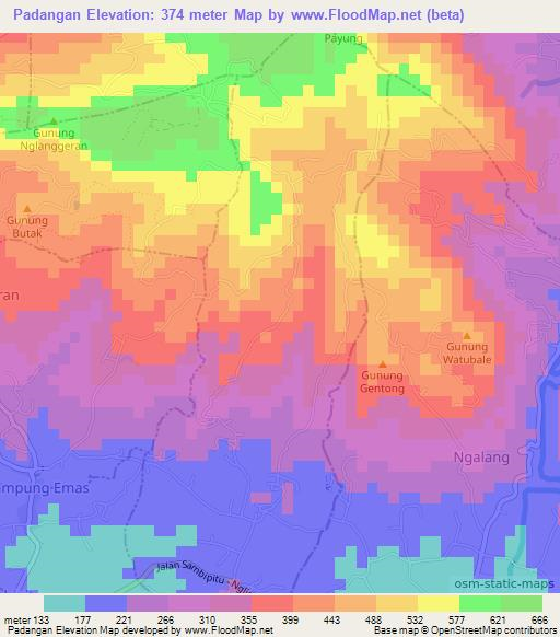 Padangan,Indonesia Elevation Map