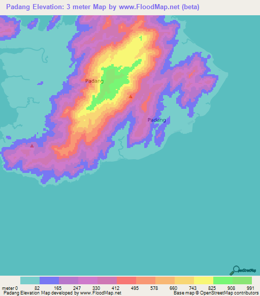 Padang,Indonesia Elevation Map