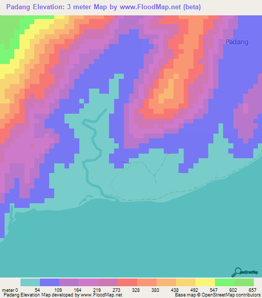 Padang,Indonesia Elevation Map