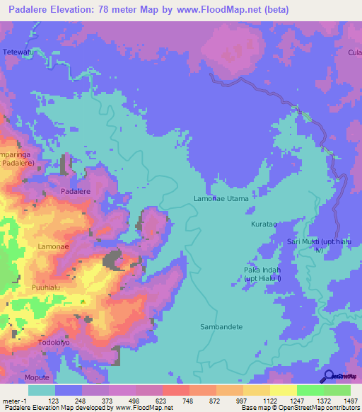 Padalere,Indonesia Elevation Map