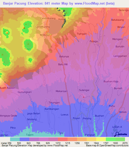 Banjar Pacung,Indonesia Elevation Map
