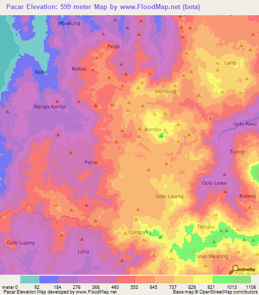 Pacar,Indonesia Elevation Map