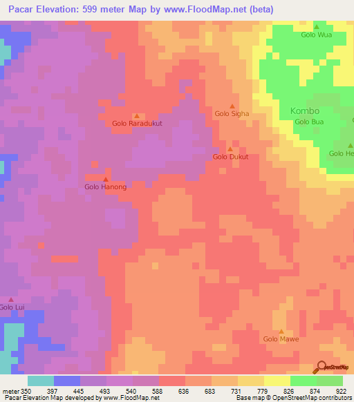 Pacar,Indonesia Elevation Map