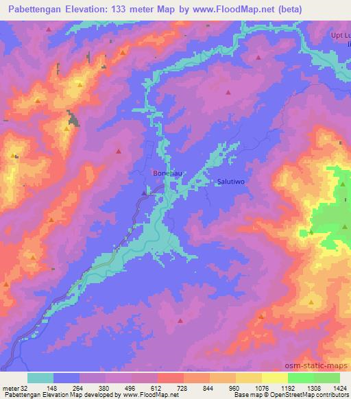 Pabettengan,Indonesia Elevation Map