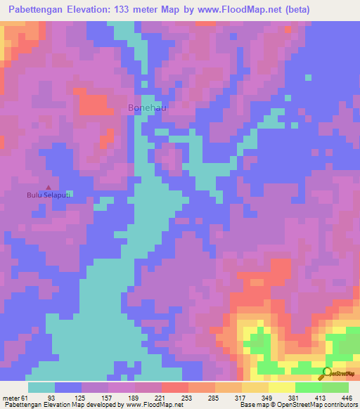 Pabettengan,Indonesia Elevation Map