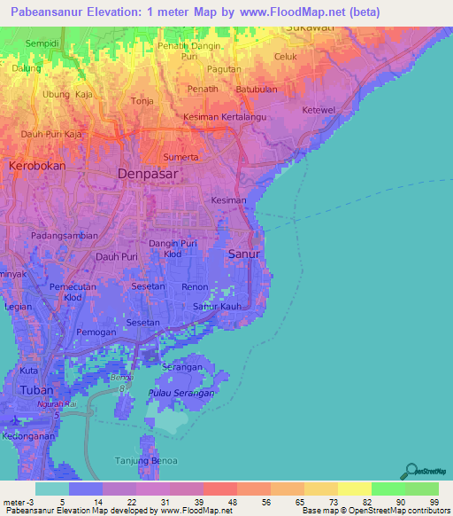 Pabeansanur,Indonesia Elevation Map