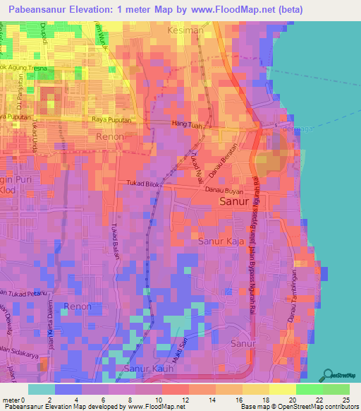 Pabeansanur,Indonesia Elevation Map