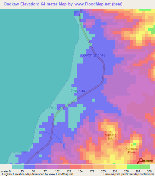 Ongkaw,Indonesia Elevation Map