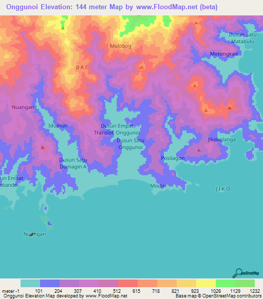 Onggunoi,Indonesia Elevation Map