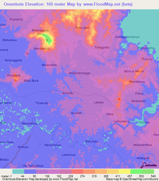 Onembute,Indonesia Elevation Map