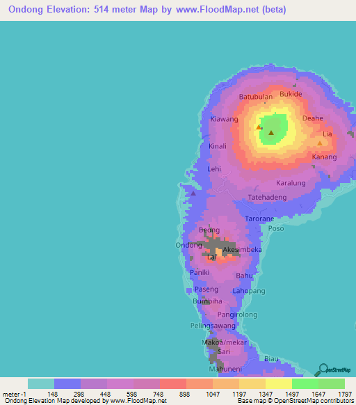 Ondong,Indonesia Elevation Map