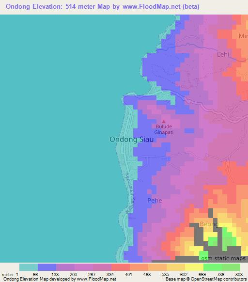 Ondong,Indonesia Elevation Map