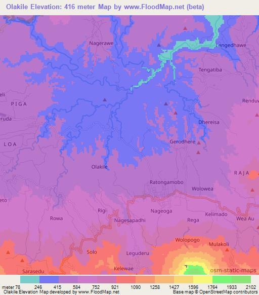 Olakile,Indonesia Elevation Map