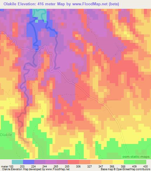 Olakile,Indonesia Elevation Map