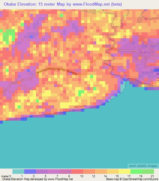 Okaba,Indonesia Elevation Map