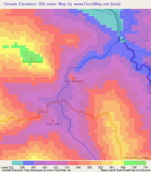 Oenaek,Indonesia Elevation Map