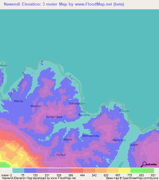 Nawendi,Indonesia Elevation Map