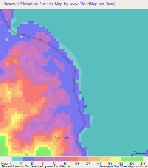 Nawendi,Indonesia Elevation Map