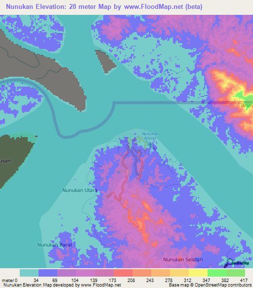 Nunukan,Indonesia Elevation Map