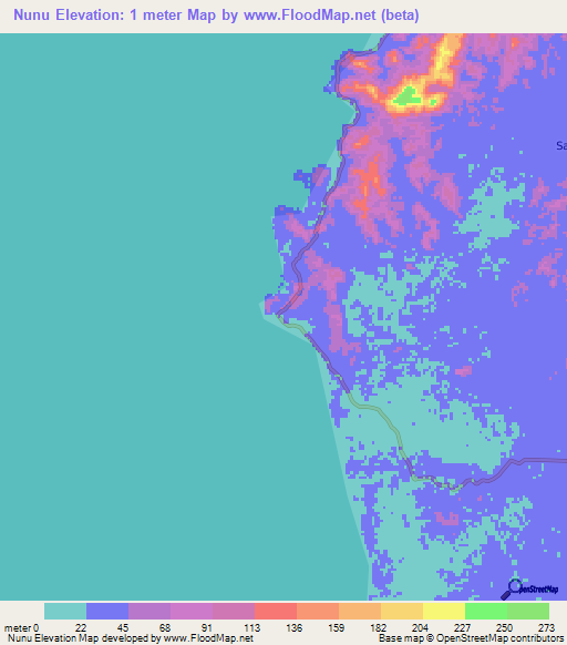 Nunu,Indonesia Elevation Map