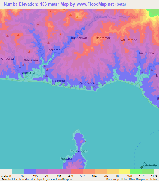 Numba,Indonesia Elevation Map