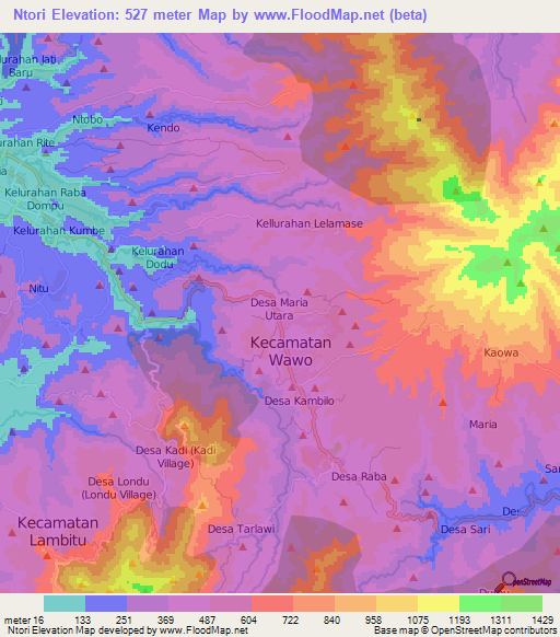 Ntori,Indonesia Elevation Map