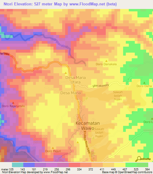 Ntori,Indonesia Elevation Map