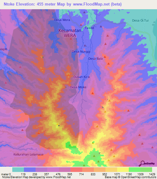 Ntoke,Indonesia Elevation Map