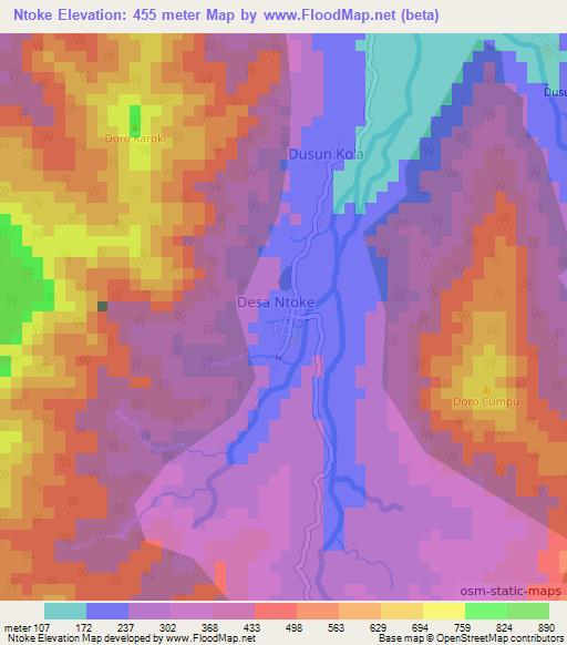 Ntoke,Indonesia Elevation Map