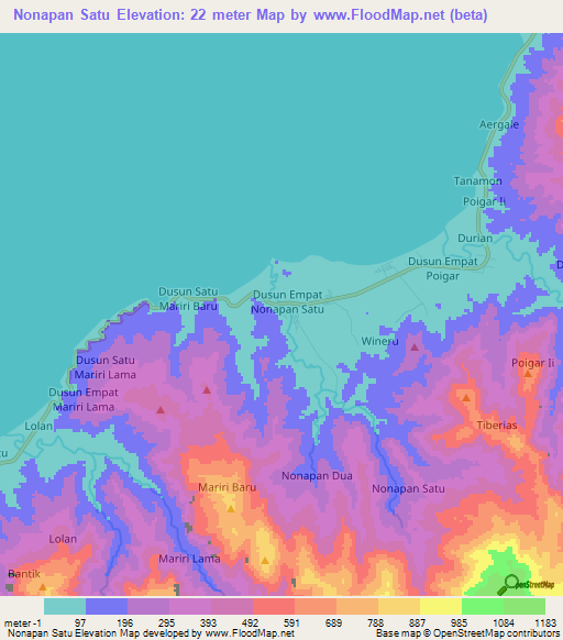 Nonapan Satu,Indonesia Elevation Map