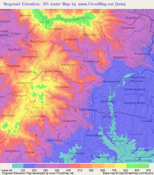 Nogosari,Indonesia Elevation Map