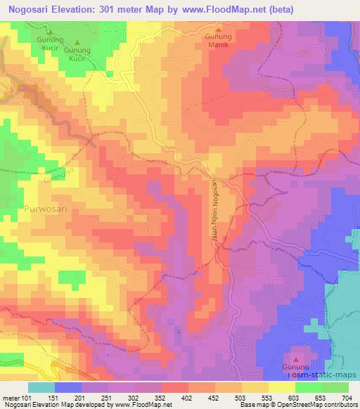 Nogosari,Indonesia Elevation Map