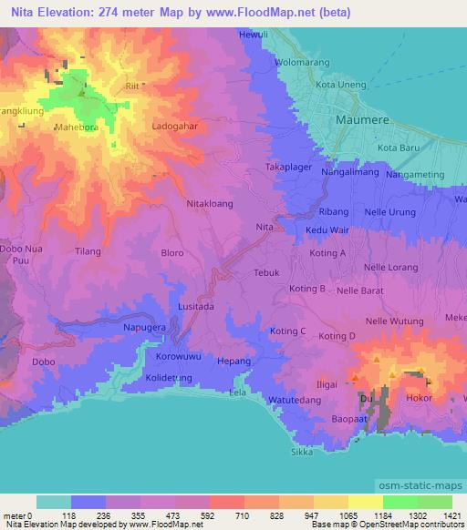 Nita,Indonesia Elevation Map