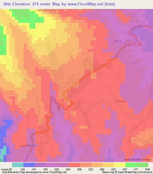 Nita,Indonesia Elevation Map