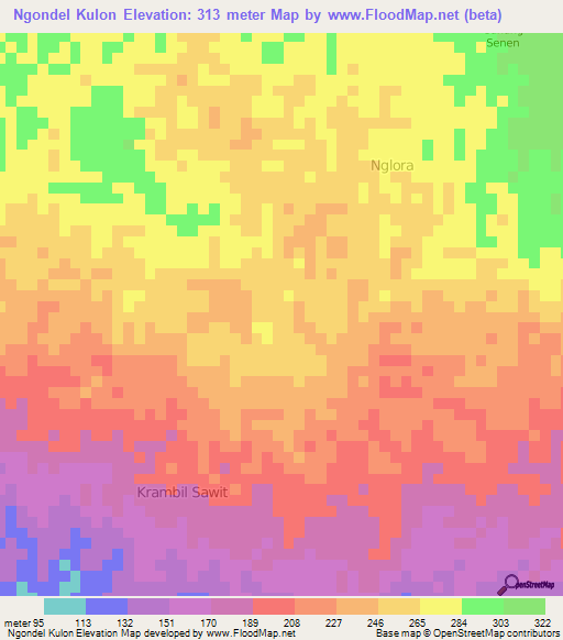 Ngondel Kulon,Indonesia Elevation Map