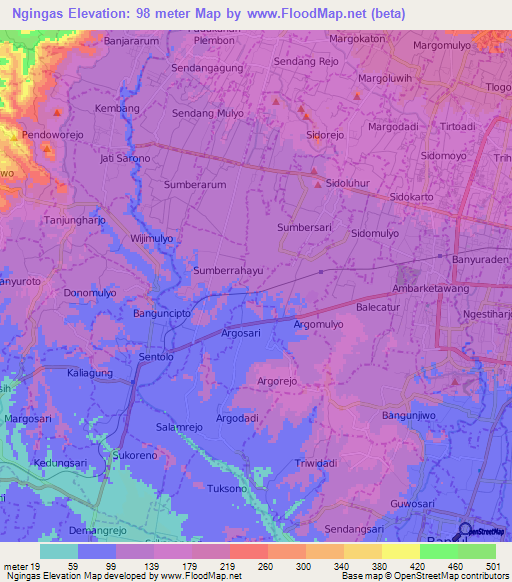 Ngingas,Indonesia Elevation Map