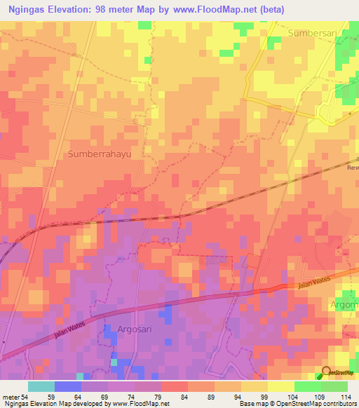 Ngingas,Indonesia Elevation Map
