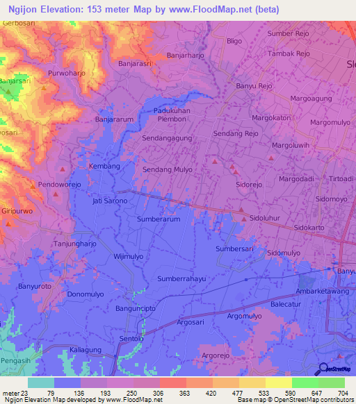 Ngijon,Indonesia Elevation Map