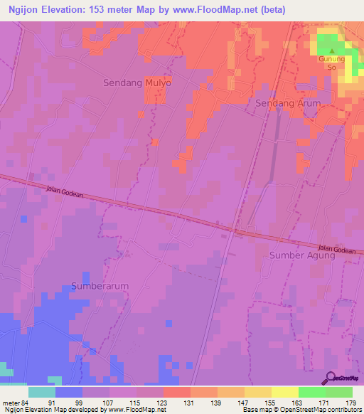 Ngijon,Indonesia Elevation Map