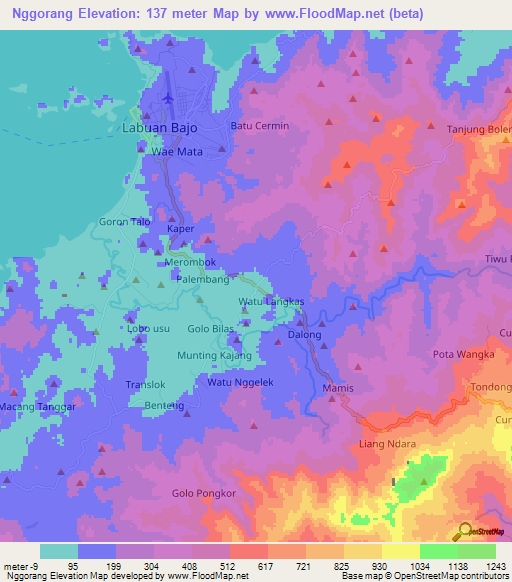 Nggorang,Indonesia Elevation Map