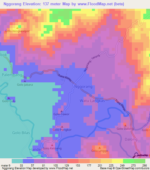 Nggorang,Indonesia Elevation Map